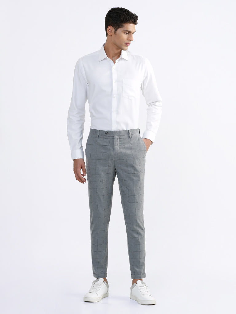 Buy WES Formals Solid Light Khaki Relaxed Fit Trousers from Westside